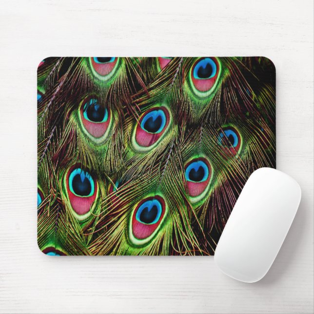 art deco teal green turquoise peacock feather mouse mat (With Mouse)