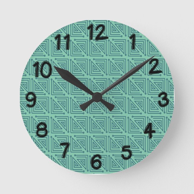 Art Deco Teal Mazes Round Clock (Front)