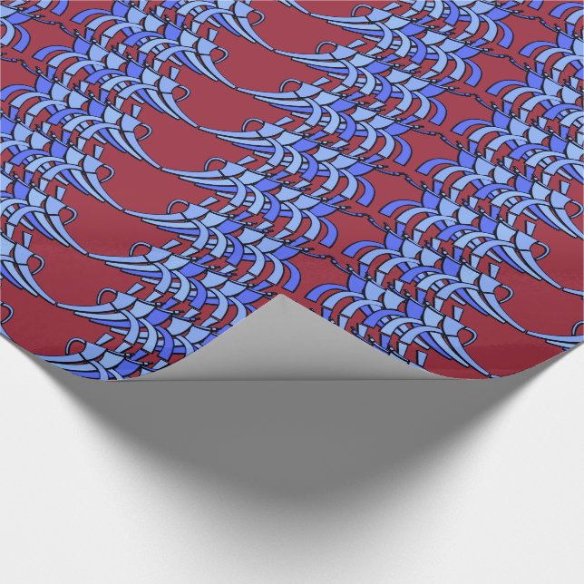 Art Deco Team Spirit (Cranberry and Blues) Wrapping Paper (Corner)