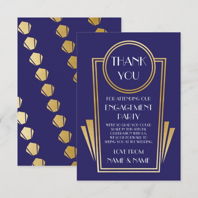 Art Deco Thank You 20s Engagement Wedding Cards (Front/Back)