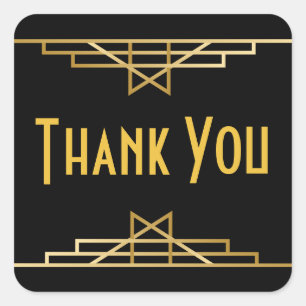 Art Deco Thank You Black & Gold Gatsby Wedding Square Sticker
