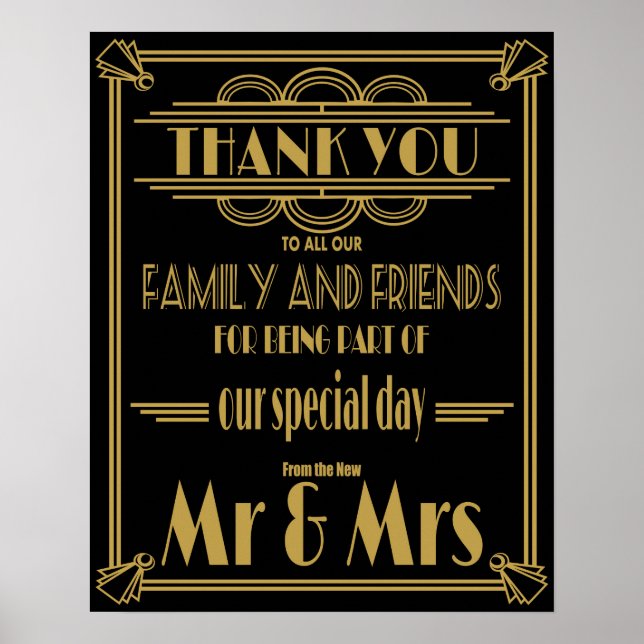 Art Deco thank You table wedding signs (Front)