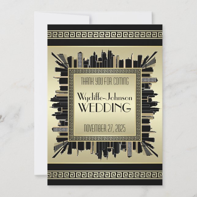 Art Deco Thank You Wedding Champagne Gold Glam Invitation (Front)