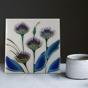 Art Deco Thistle Wall Decor Art Nouveau Ceramic Ti Tile