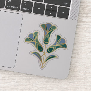 Art Deco Tile Floral. Green, Blue and Gold