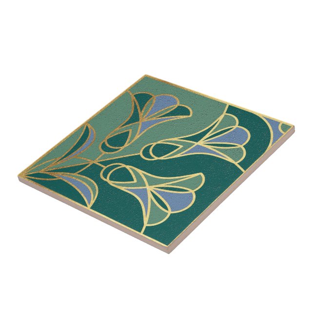Art Deco Tile Floral. Green, Blue and Gold (Side)