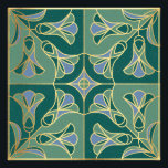 Art Deco Tile Floral. Green, Blue and Gold Photo Print<br><div class="desc">Art Deco tile stylised floral pattern with bluebells. Imitation tiles with gold outline</div>