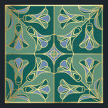 Art Deco Tile Floral. Green, Blue and Gold Photo Print<br><div class="desc">Art Deco tile stylised floral pattern with bluebells. Imitation tiles with gold outline</div>