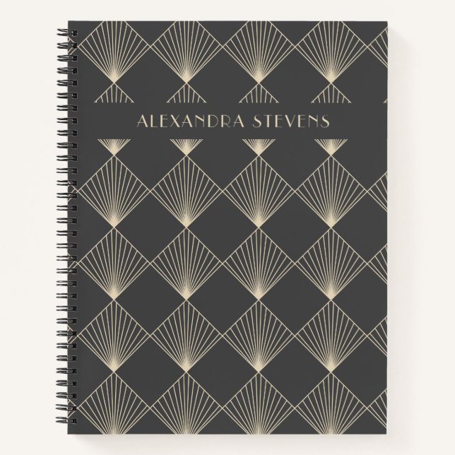Art Deco Tile Line Art in Black Gold Personalised  Notebook (Front)