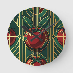 Art Deco Tomato Pattern Round Clock