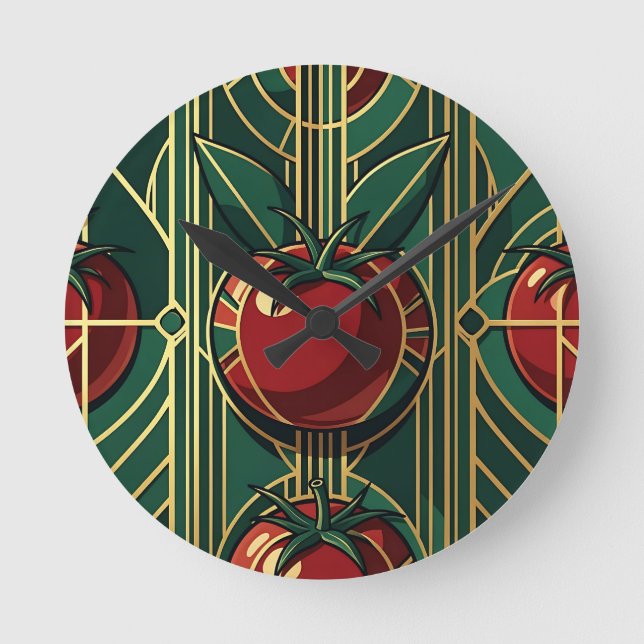 Art Deco Tomato Pattern Round Clock (Front)
