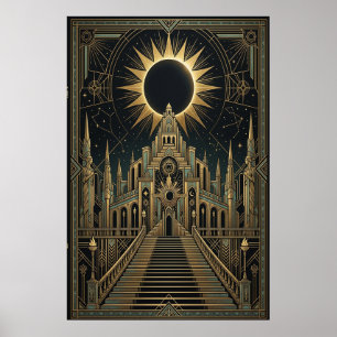Art Deco Total Eclipse Palace Poster   Gold Teal 