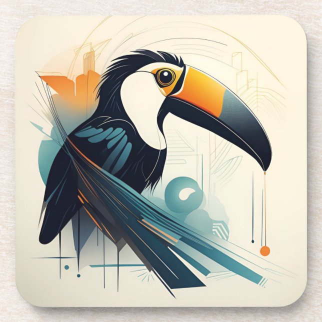 Art Deco Toucan Bird Hard plastic coaster set (Front)