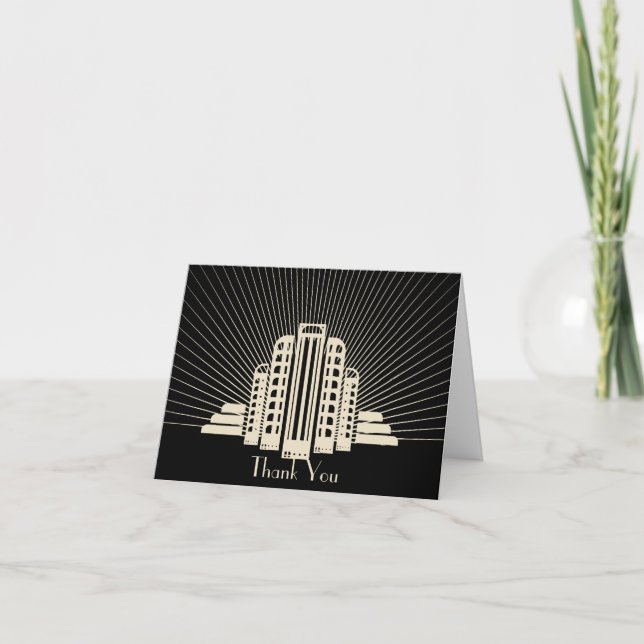 Art Deco Tower Ray in Black and Ivory Thank You (Front)