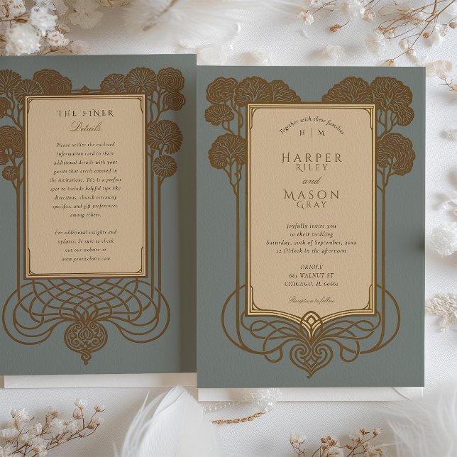 Art Deco Tree & Scrollwork Wedding Invitation (Creator Uploaded)