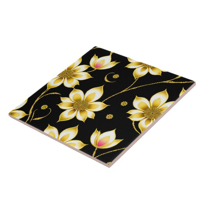 Art Deco Trendy Black Gold Collection Tile (Side)