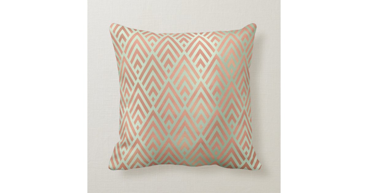 Art Deco Triangle Geometry Mint Green Rose Diamond Cushion | Zazzle.co.uk