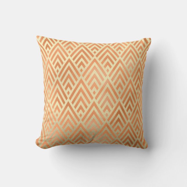 Art Deco Triangle Geometry Warm Gold Copper Yellow Cushion (Front)
