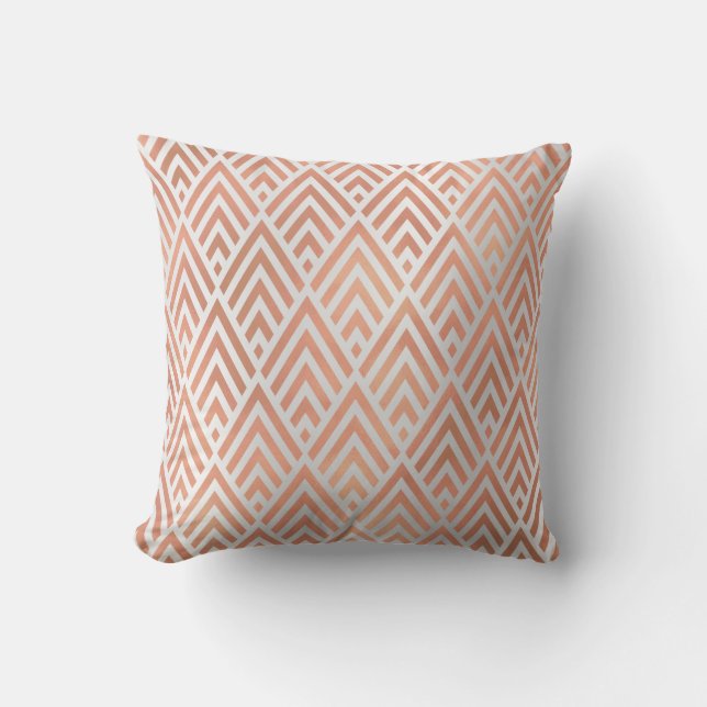 Art Deco Triangle Geometry White Rose Grey Diamond Cushion (Front)