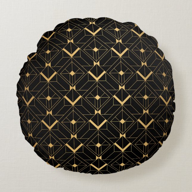 Art Deco Triangle: Luxury Pattern. Round Cushion (Front)