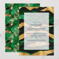 Art Deco Tropical Green and Gold Tiger Graduation
