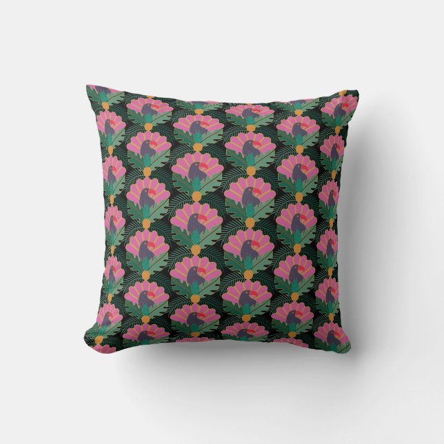Art Deco Tropical Toucans & Pineapples Cushion (Front)