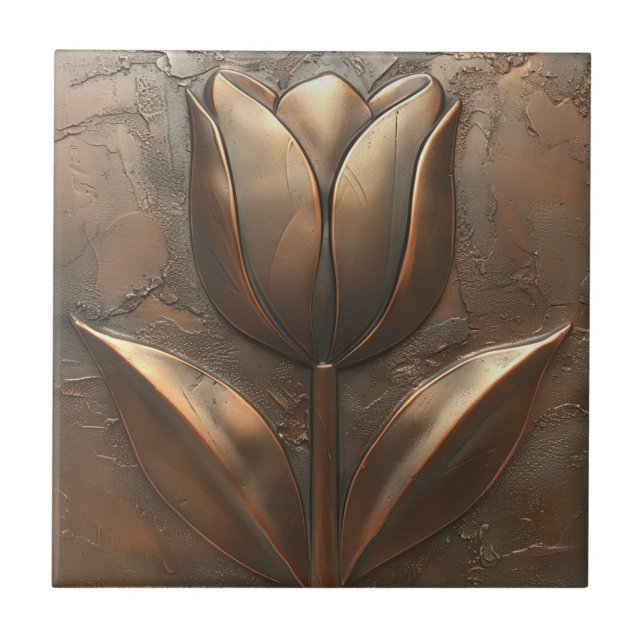 Art Deco Tulip Copper Stone Effect Tile (Front)