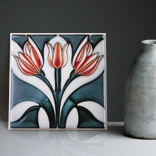 Art Deco Tulip Floral Wall Decor Art Nouveau Ceram Tile