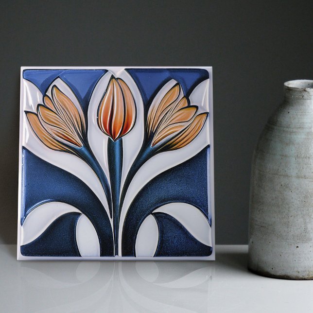 Art Deco Tulip Floral Wall Decor Art Nouveau Tile (Creator Uploaded)