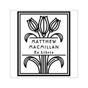 Art Deco Tulip name Ex libris library book Rubber Stamp