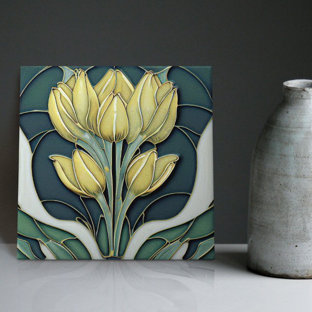 Art Deco Tulips Wall Decor Art Nouveau Ceramic Til Tile (Creator Uploaded)
