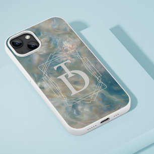 Art Deco Turquoise and Orange Marble Monogram iPhone 15 Case