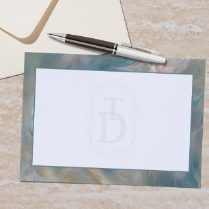 Art Deco Turquoise and Orange Marble Monogram Stationery