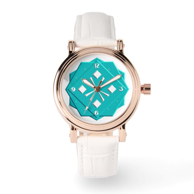 Art Deco turquoise blue geometric pattern Watch (Front)