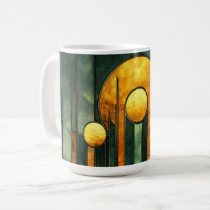 Art Deco Turquoise Green Gold Sun Coffee Mug
