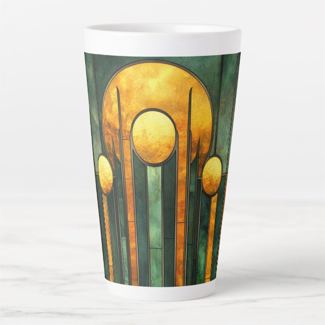  Art Deco Turquoise Green Gold Sun Latte Mug (Front)