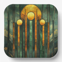 Art Deco Turquoise Green Gold Sun