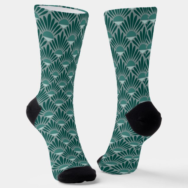 Art Deco Turquoise Pattern Socks (Angled)