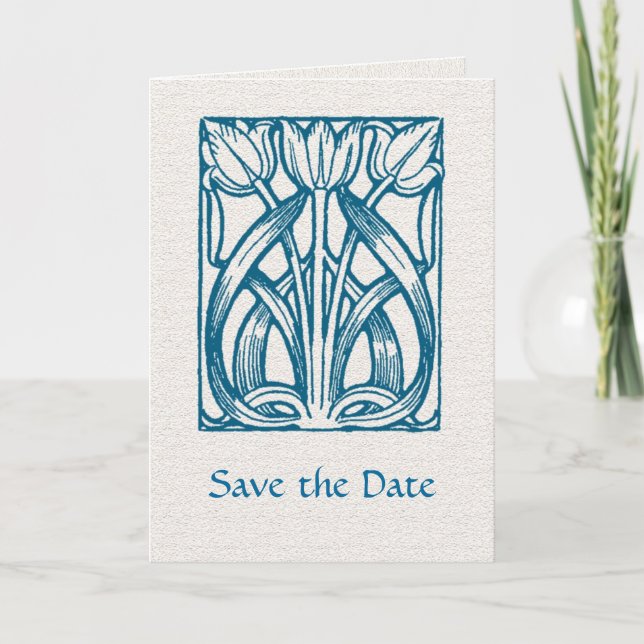 Art Deco Turquoise Tulips Save the Date Card (Front)