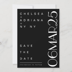 Art Deco Typography Black White Wedding Save The Date