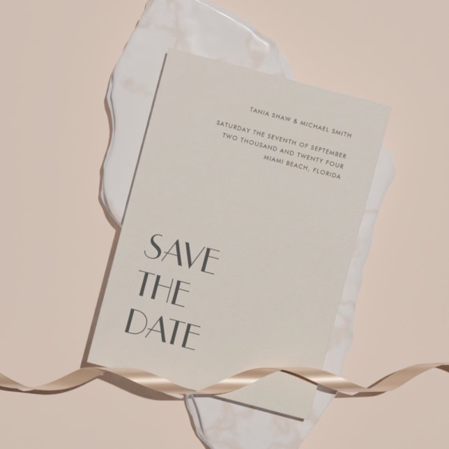 Art Deco Typography Cream Sand Wedding Save The Date (Creator Uploaded)