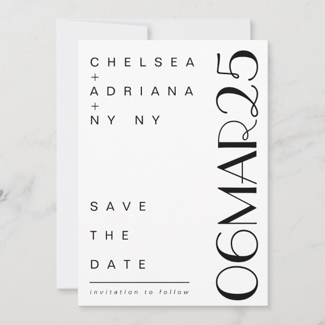 Art Deco Typography Modern Black White Save The Date (Front)
