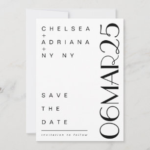 Art Deco Typography Modern Black White Save The Date