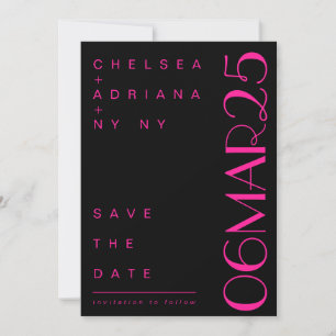 Art Deco Typography Pink Black Wedding Save The Date