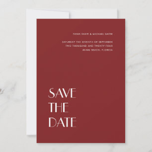 Art Deco Typography Vermilion Red Wedding Save The Date