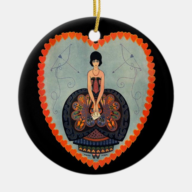 Art Deco Valentine Ceramic Tree Decoration (Front)