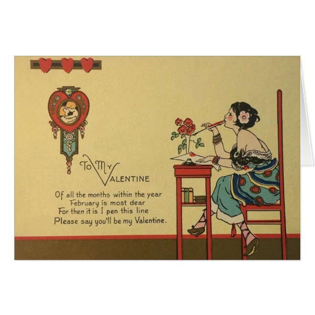 Art Deco Valentine's Day Greeting Card (Front Horizontal)