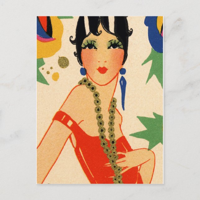Art Deco Vamp, 1920s Flapper Postcard (Front)