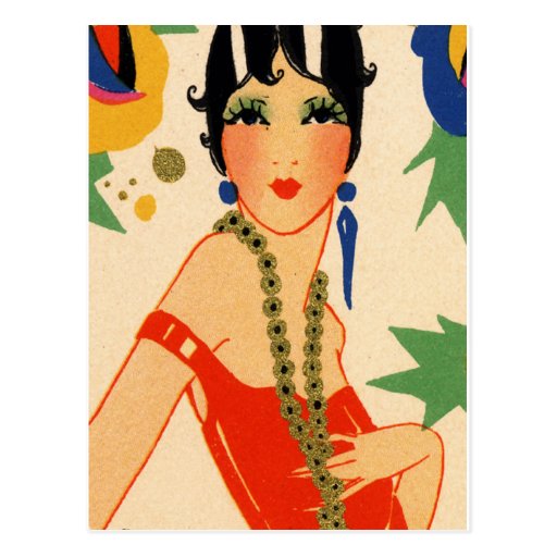 Image of Art Deco Vamp, 1920s Flapper Postcard