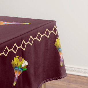 Art Deco Vase with Golden Flowers Tablecloth